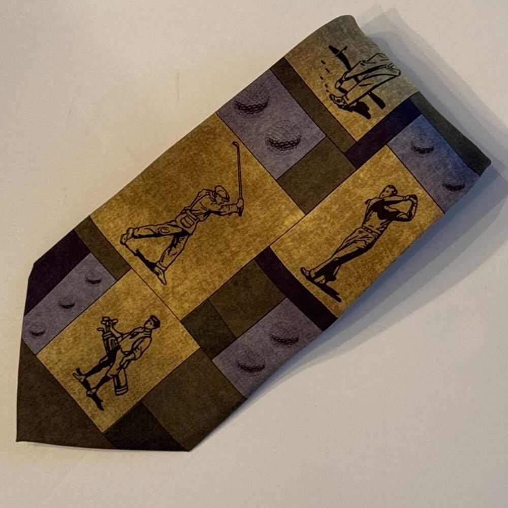 Men's Necktie Sport Golf Swing Golf Caddy Larson Brothers Ties 100% Silk 60" 4"W